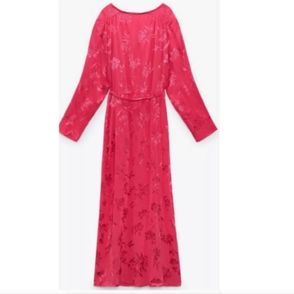 NWT Zara hot pink Jaquard wrap dress - Picture 7 of 7